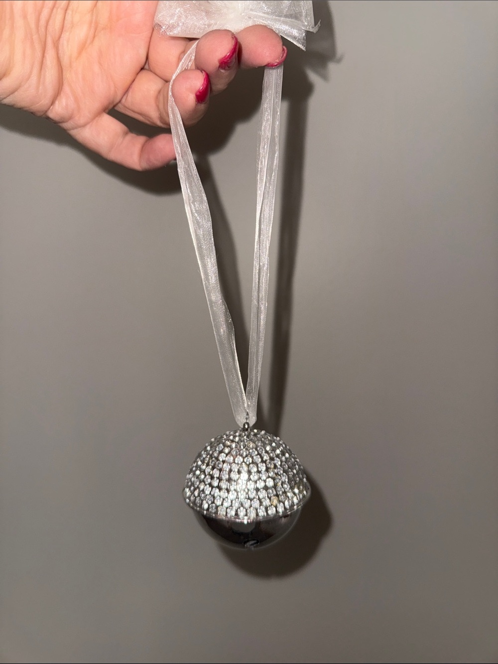 Crystal Beaded Silver Ornament with Sheer Ribbon in Original Box Hallmark